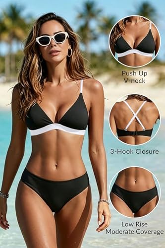Image of Yonique Womens Push Up Bikini Set - Two Piece Swimsuit V Neck Crisscross Back Bathing Suit 2025 Swimwear