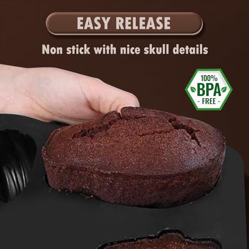 Image of HKNMTT Halloween Silicone Molds for Baking Extra large, 6 Cavities 3D Skull Cake Pizza Soap Pan Molds, Nonstick Halloween Skeleton Mold for Ice Cupcake