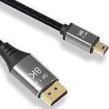CAKOBLE Câble Mini DisplayPort vers DisplayPort 8K (76804320) @ 60Hz 4K @ 144Hz DisplayPort 1.4 bidirectionnelle de transmission mini DP vers DP 8K 2 m