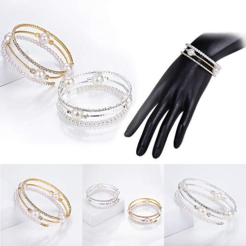 Open Layered Simulated Pearl Wide Crystal Bracelet Multilayer Glaring Rhinestone Cuff Bangles Jewelry for Women Girls4