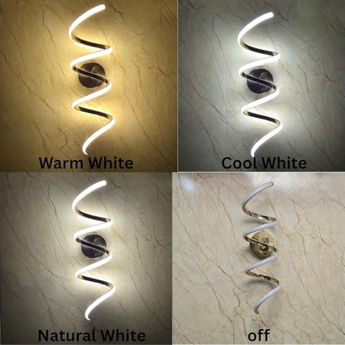 Image of Golden Zigzag Spiral LED Wall Light, Modern Wall Lamp for Home with 3 Color Modes,Warm White, Cool White, Natural White, Metal Body, Pack of 1