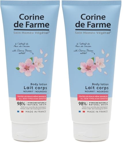 Corine de Farme - Leche Corporal Nutritiva 200ml - Cuidado Homeo-Vegetal - con Extracto de Flor de Cerezo - Para Todo Tipo de Pieles Incluso Pieles Sensibles - 98% de Origen Vegetal - Francia