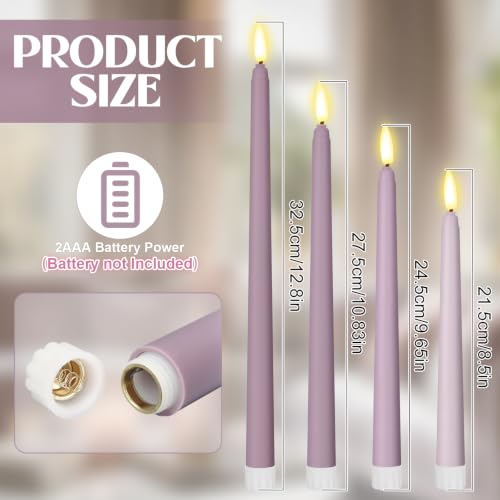 Image of Rossesay 24 Pcs Flameless LED Taper Candles Battery Operated Candles 8.5 inch, 9.65 inch, 10.8 inch, 12.8 inch Flameless Candlesticks Flickering for Christmas Church Wedding(Classic, Purple-B)