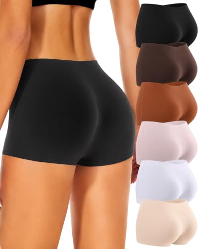 Image of Womens Boy Shorts Underwear Seamless Soft Stretch No Show Boxer Panties | Invisible Boxers Briefs Panties for Women, 6 Packs Boyshorts Lingerie for Ladies Gifts, Women's Clothing, Gym Yoga Running