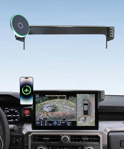 AbeeyGeomarn Car Phone Holder for 2024 2025 2026 Toyota Tacoma/2025 Toyota 4Runner Accessories 15W MagSafe Fast Wireless Charger Cell Phone Mount Apply to 14 Inch Touch Screen Fixed Clip 360° Rotation