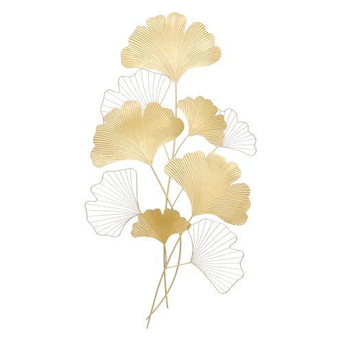 NiuLifeya Sculpture murale en métal doré en forme de feuille de ginkgo - Décoration murale tridimensionnelle en fer forgé pour décoration murale dans...