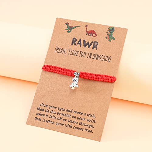 Image of HUJUON Cute Animal Dinosaur Bracelet,Handmade Braided Rope Wax Thread Tyrannosaurus Dinosaur Bracelet Promise Friendship Bracelet Gifts Card