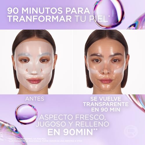 L'Oréal Paris Revitalift Filler Glass Skin Mascarilla Facial Hidrogel Iluminadora, Piel Jugosa y Radiante. Tratamiento rellenador, Ácido Hialurónico, Glicerina, Extracto Centella Asiática, Pack de 4 - imagen 5