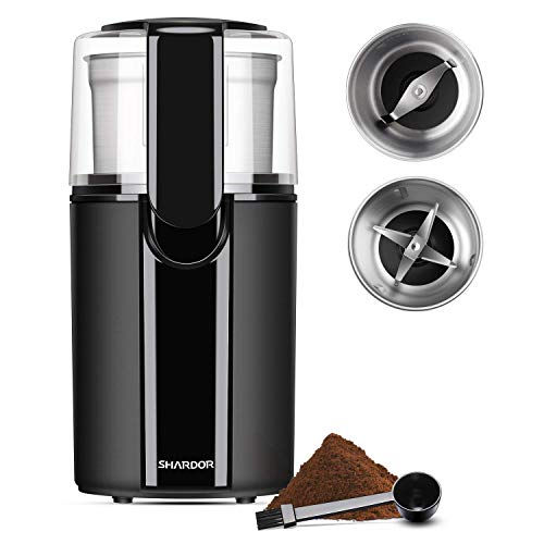 SHARDOR Coffee Spice Grinders Electric 2 Removable Stainless Steel Bowls for dry or wet grinding Black… Renewed