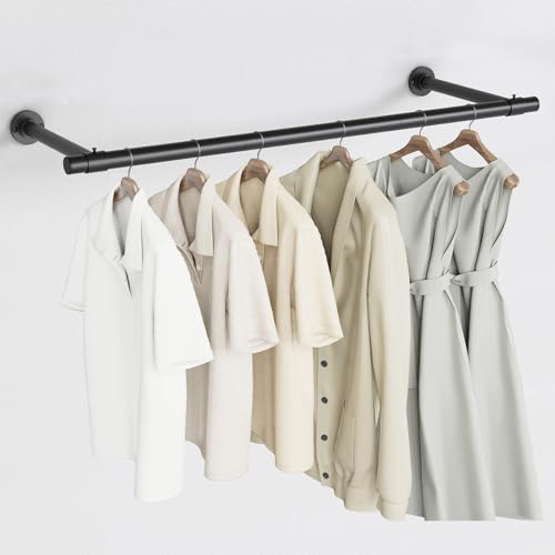 Mogaath Clothes Rack for Hanging Clothes, Heavy Duty Round Metal Clothing Rack, 32'' Modern Style Garment Bar Closet Rod, Saving Wall Mounted Clothes Hanger for Laundry Room, Closet, Matte Black