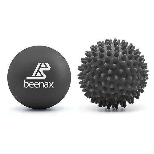 Beenax Lacrosse & Hard Spiky Massage Ball Set - Trigger Point, Myofascial Release, Plantar Fasciitis, Deep Tissue, Muscle Relief, Yoga, Pilates, Physio, Rehab - Relieve Stress and Relax Tight Muscle