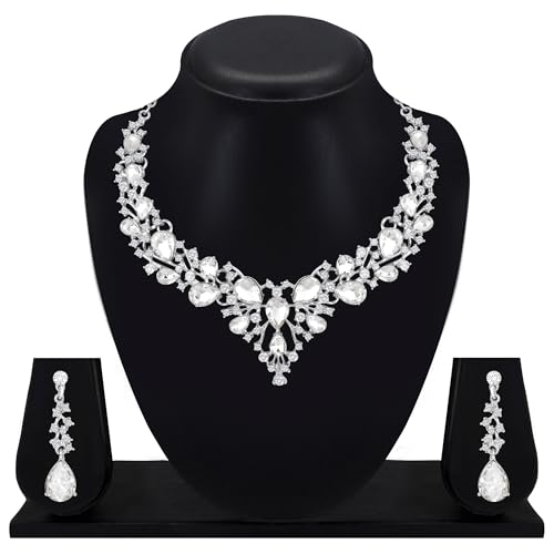 Image of Atasi International American Diamond Style Jewellery Set | Crystal Necklace & Earrings for Women | Ideal for Party, Wedding and Engagement Gifts