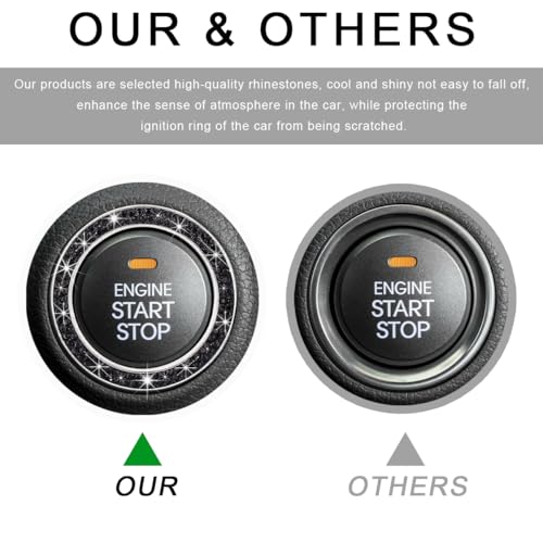 Image of Car Bling Crystal Rhinestone Engine Start Ring Decals, Sparkling Diamond Car Push Start Button Ignition Ring Sticker, Auto Key Ignition Knob Ring Decoration for Women Girls (Black)