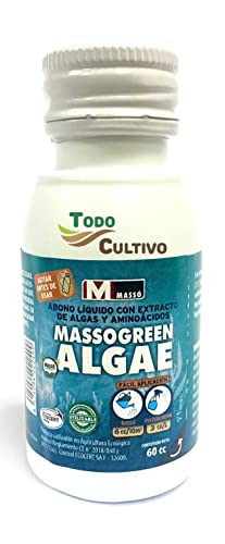 Algas concentradas con aminoacidos y hierro. Massogreen 60ml (tratamiento para 30 litros de agua). Estimulante recuperador y corrector de hierro para plantas