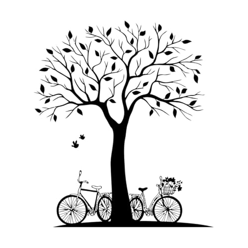 Calcomanías de pared de vinilo Bicicleta de árbol Natural Bird ación 51x58.6cm Autoadhesivo Negro