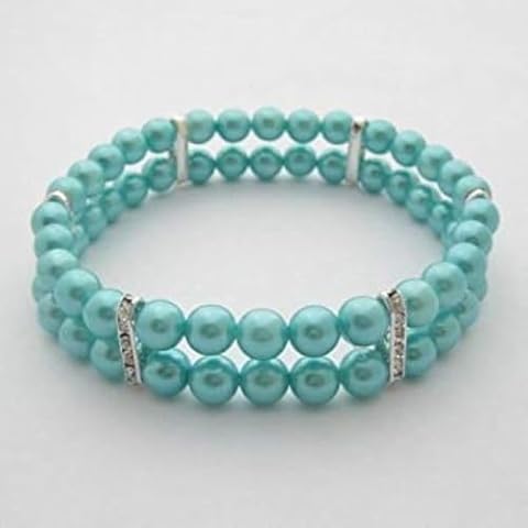 PETFAVORITES 2 Row Pearl Dog Necklace Collar for Pets, Bling Cat Wedding Collar, Rhinestone Pet Jewelry for Small Dogs, Teacup Chihuahua Yorkie Clothes Outfits Accessories (Blue, 9-Inch) Cover