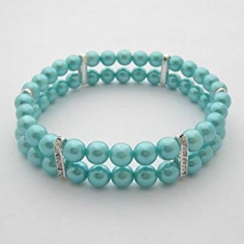 PETFAVORITES 2 Row Pearl Dog Necklace Collar for Pets, Bling Cat Wedding Collar, Rhinestone Pet Jewelry for Small Dogs, Teacup Chihuahua Yorkie Clothes Outfits Accessories (Blue, 9-Inch)