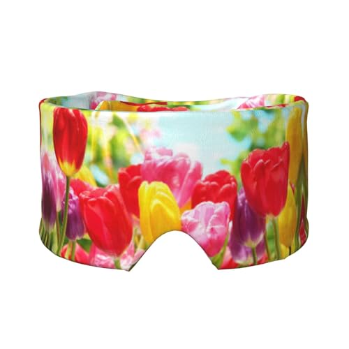 Máscara de ojeras para dormir con estampado de tulipanes coloridos, transpirable, ajustable, para yoga, viajes, mantiene el calor y la sombra