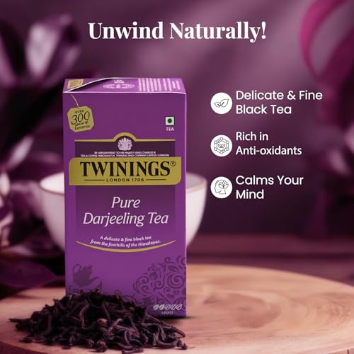 Image of Twinings Darjeeling Tea, 100 Teabags|Pack of 1| Premium Black Tea| Light Strength| From Darjeeling's Finest Estates| Light & Delicate Flavour| Handpicked Leaves| Enjoy a Hot Cup of Tea