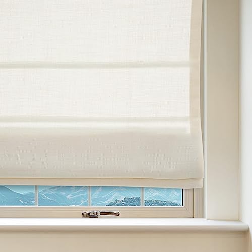 Artdix Cordless Linen Roman Shades, Beige White Custom Fabric Room Darkening Roman Window Shades Blinds For Doors, French Doors, Kitchen Windows, Bathroom Windows #TOP1