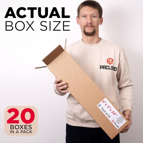 Image of Tall Cardboard Boxes 6 inchL x 3 inchW x 24 inchH (Pack of 20) - USA-Made Packing Boxes for Moving, Shipping, or Storage - USPS, UPS, FedEx Approved - Professional Packing Supplies for Moving | USA-Made Packing Boxes for Moving, Shipping, or Storage - USPS, UPS, FedEx Approved - Professional Packing Supplies