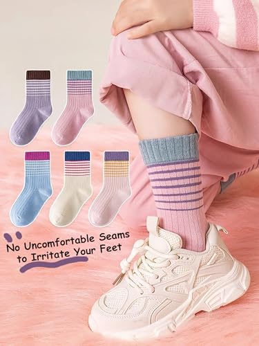 Toddler Girl Sport Socks Ribbed Sock Mouth Striped Breathable Mid Calf Socks Summer 5 Pairs4