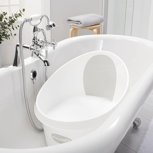 Image of Toddler Bath Tub | Larger Bath for Bigger Kids at Bathtime | Includes Warm and Soft Foam backrest | Grippy Anti-Slip Surface | Includes Easy Drain Bath Plug | White & Grey