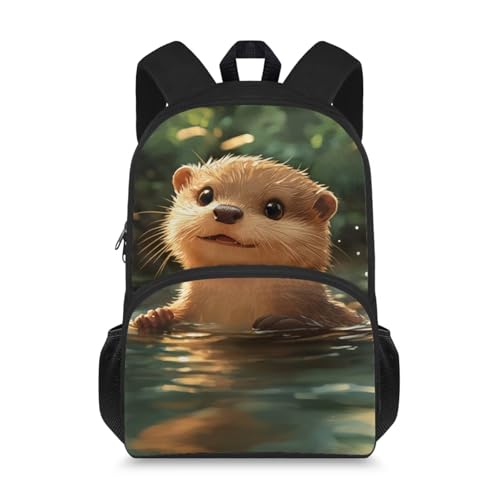 Cute Otter Backpack for School Girls 3rd Grade 15 Inch School Bookbags with Two Compartments Large Capacity School Bags for Girls Preschool Essential