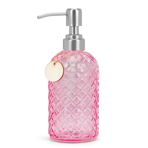 Image of Topsky Glass Soap Dispenser with Silver Metal Pump 400ml Pink