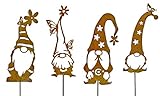 Bornhöft Gartenstecker Zwerg Gnom Klausi Beetstecker Topfstecker Metall Rost Gartendeko Edelrost rostige Dekoration 40cm (4er Set)