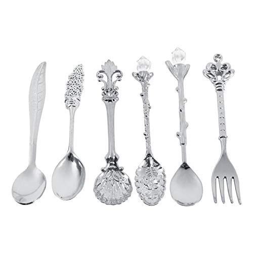 Tyenaza Vintage LöFfel, Retro Kaffeelöffel Vintage LöFfel, Kaffee Teelöffel Gabel Kit Vintage Royal Style Metallgabel Geschnitzt Kaffee...