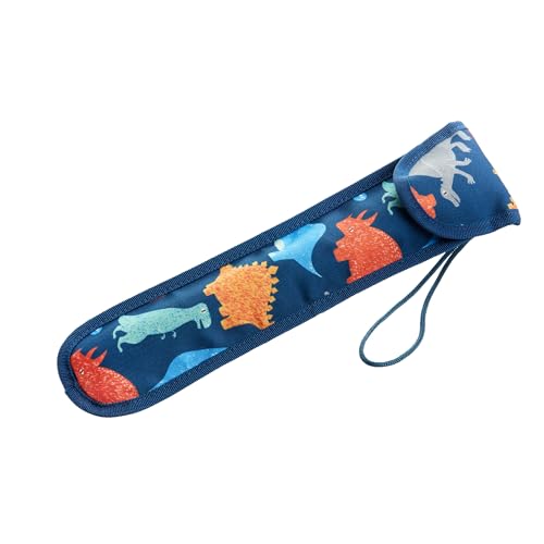 Miquelrius - Portaflautas DINOS ligero y resistente, Tamaño: 85 x 365 x 5 mm, Porta flautas escolar con funda acolchada y cierre de velcro superior, Cinta para colgar, Material escolar