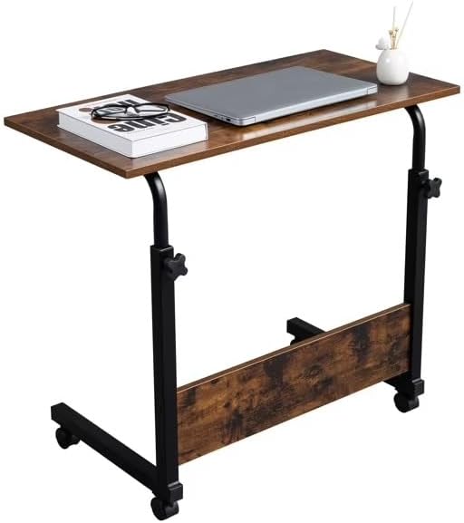 Rolling Desk Adjustable Height Mobile Side Table with Wheels Retro P2 Chipboard Steel 31.5x15.7in