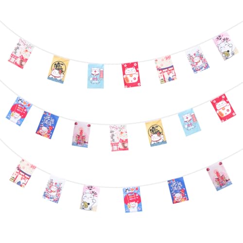 Amosfun DecoracióN Japonesa Bandera De Cuerda Gato De Suerte Para Restaurante Izakaya Fiesta CumpleañOs Adorno Colgante Reutilizable 8.3X5.5 Pulgadas