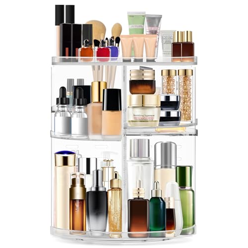 OBSGUMU Make Up Organizer Drehbar, Acryl Kosmetik Organizer, 360° Makeup Organizers für Kosmetik, Verstellbar Große Kapazität Makeup Organizer für Frauen, Mädchen (Transparent)