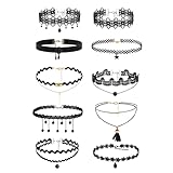 Yolev 10Pcs Black Choker Necklace for Women, Black Classic Velvet Choker Necklaces Stretch Gothic Tattoo Lace Choker for Women Ladies Girls Hallowenn Party Dress Decorations