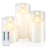 Homemory Realistic Flickering Battery Operated Candles, LED Fake Electric Candle with Remote Control and Timer, Flameless Candles for Home, Christmas Decoration, White, Set of 3