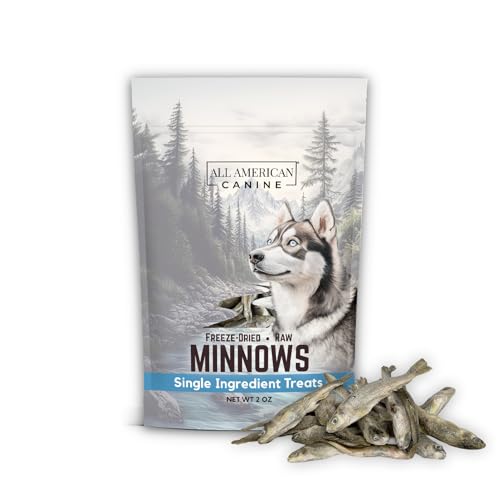All American Canine Freeze Dried Minnow Cat & Dog Treats 2 oz – Single Ingredient Whole Fish - USA Raised High Protein Omega‑3 Training Snacks for Cats Kittens Puppies Dogs