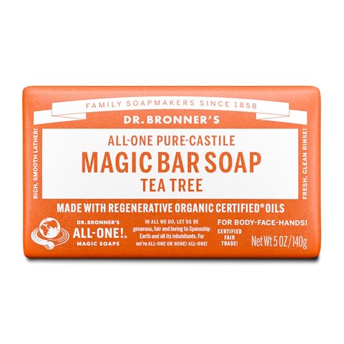 Dr. Bronner's Pure-Castile Magic Bar Soaps - Made with Regenerative Organic Certified Oils - For Face, Body, Hair- Vegan Soap Bars for Men & Women - Tea Tree, 1-Pack, 5 oz