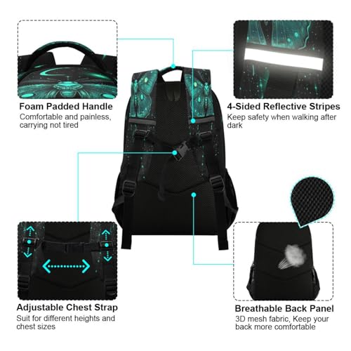 Luna Moth with Moon Backpack for Boys Girls Kids Elementary Bookbag School Bag Students Daypack Travel Rucksack4