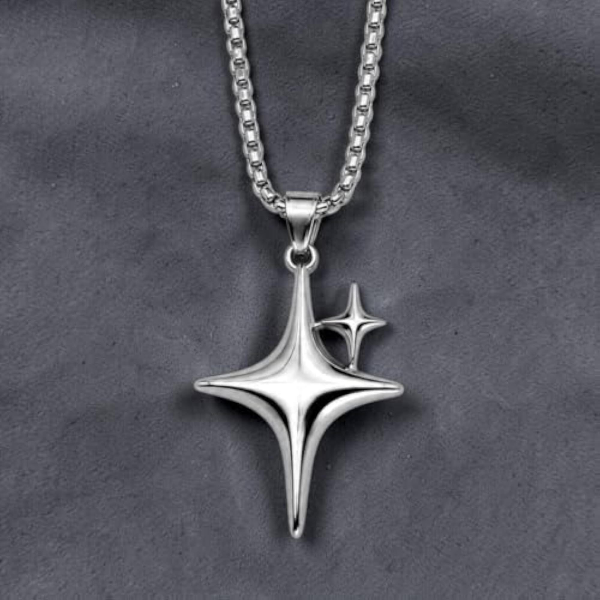 Silver 4-Point Star Pendant Necklace with Box Chain