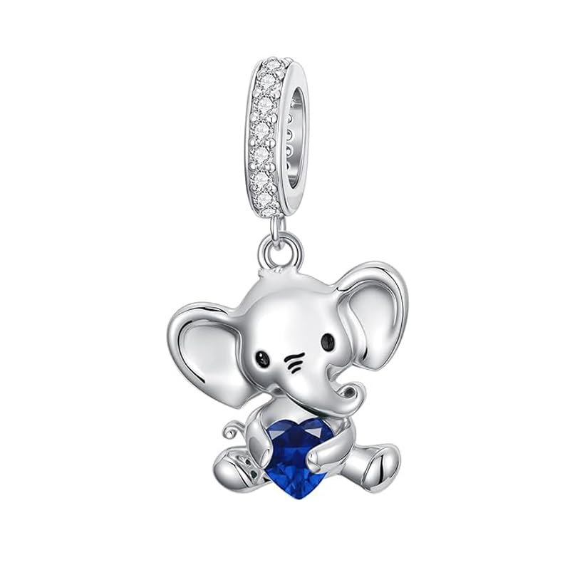 ROMANTICWORK Colgante de elefante para pulseras de plata de ley 925 con colgante de elefante con piedra natal de 1 a 12 meses, perlas de elefante, regalos para mujeres y amantes de los elefantes