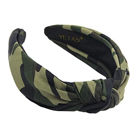 YETASI Headbands for Women Knotted Headband for Women Green Camo is Chic. Top Knot Headband Designer is Unique. Fashion Headbands with Knot Head band Cover