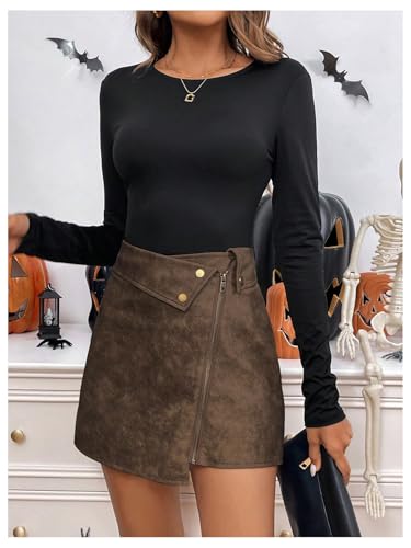 Floerns Women's Vintage Leather Skirts Zip Up High Waist Asymmetrical Hem Mini Skirts4