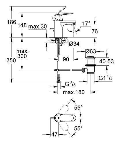 GROHE Eurosmart Cosmopolitan - Einhand-Waschtischarmatur (einstellbare Mengenbegrenzung, Schnellbefestigungssystem, Einlochmontage), chrom, 32825000