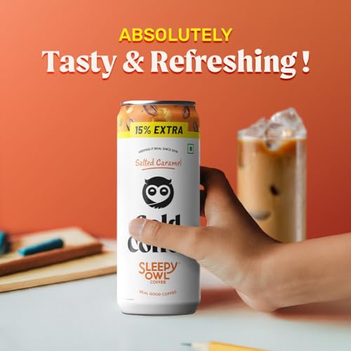 Image of Sleepy Owl Salted Caramel Cold Coffee | 4 x 230ml Cans | Made With Real Milk & Coffee | No Preservatives
