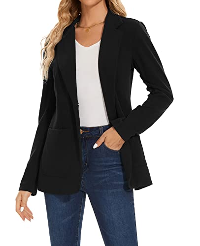 MINTLIMIT Women Blazer Jacket Elegant Notched Lapel Tops Coat Outerwear for Formal Occasions (Black L)