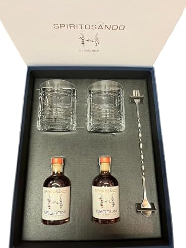 Confezione Regalo "Negroni Experience per Due" – 2 Cocktail Pronti Negroni, 2 Tumbler da cocktail e uno Stirrer professionale – Idea regalo per un Aperitivo di Qualità a Casa