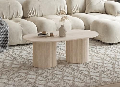 DecoInParis Table Basse Ovale en marbre Composite Beige Dhara