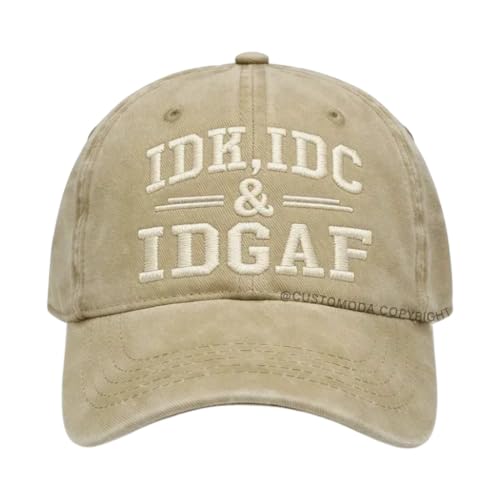 Arboriva IDK IDC IDGAF Embroidered Baseball Cap, Cotton Adjustable Dad Hat, Breathable Unisex Casual Sports Cap for Men Women (Khaki)